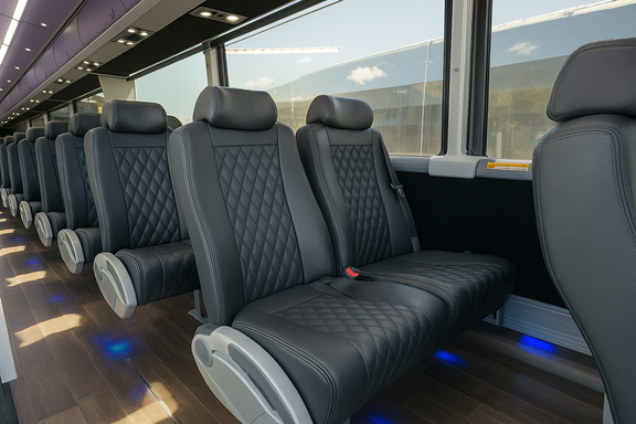 Leather seats on a Charter bus